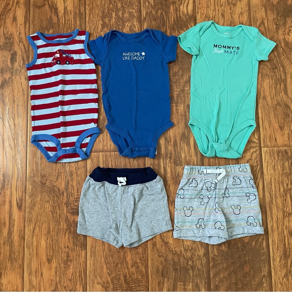 Baby boy shorts & onesies size 6M